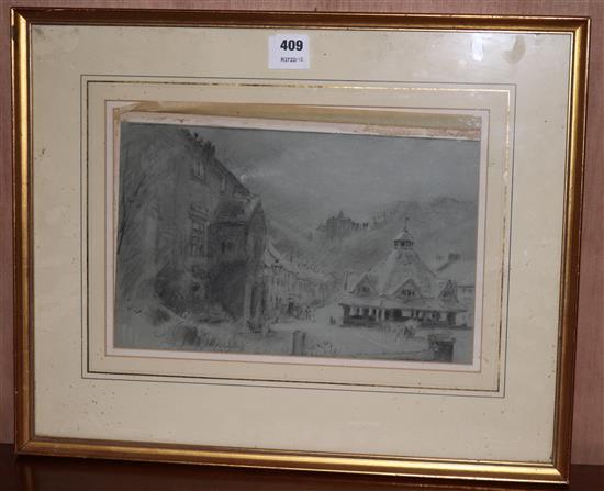 Albert Goodwin (1845-1932) View of Dunster 10 x 14in.